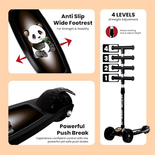 Image of Hardware Foldable Kick Skating Scooter for Kids 3+ Years | Adjustable Height & Strong Frame | Durable PVC Wheels | Outdoor Fun Ride, 50Kg Capacity (Red) (Black)