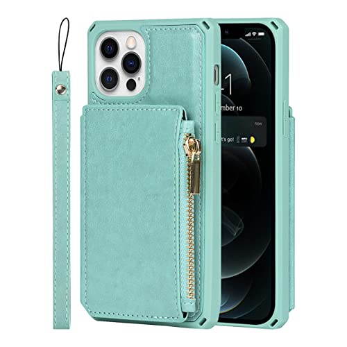 Sac à main portefeuille en cuir vert pour iPhone 11 Pro avec porte-cartes