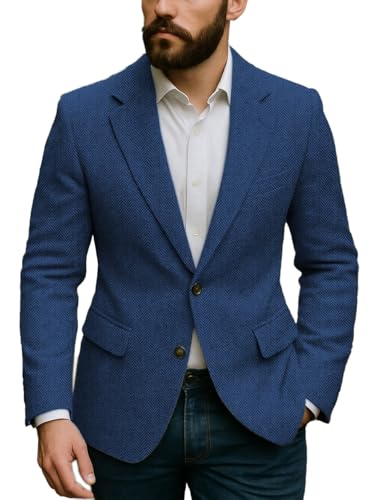 Men's Suit Jacket Classic Tweed Blazer Regular Fit Two Buttons Business Lightweight Sport Coats3