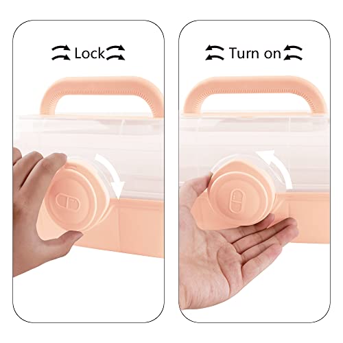 Image of First Aid Medicine Box, 3-Tier Fold Tray Medicine Storage Containers, Multipurpose Empty Portable Storage Box, Sewing Box, Tool Box for Keeping Tools, Jewelry, Arts, Sewing, First Aid Kits [Pink]