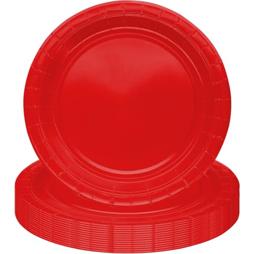 MOMAHUA 16 platos de fiesta, plato de papel rojo, plato de cumpleaños de 23cm/9 pulgadas para adultos y niños, decoraciones de mesa de color sólido para cumpleaños, boda, picnic, suministros de fiesta