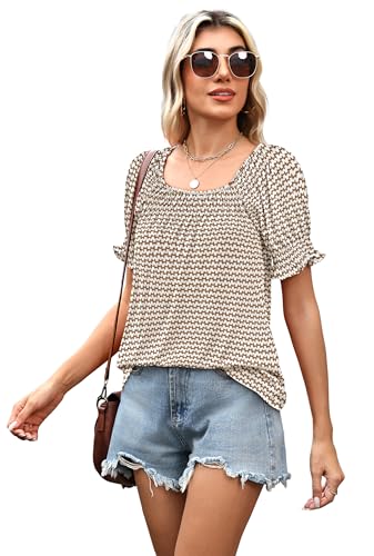 Image of WIHOLL Womens Short Sleeve Square Neck Summer Tops Dressy Casual Blouses Trendy Clothes 2026