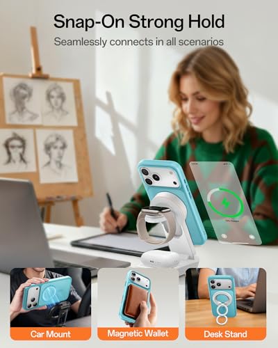 Image of UNBREAKcable Magnetic for iPhone 17 Pro Case 6.3-Inch, Compatible with MagSafe, Full Camera Protection, Built-in Magnetic Ring, Drop Protection Shockproof Slim Phone Cover - Mint Green