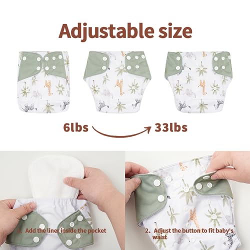 Image of HappyFlute 9 Sets Newborn Baby Cloth Pocket Diapers Adjustable Reusable for Baby Boys and Girls(6-33 pounds,0-3 Years),One Wet Bag+4Diapers and 4Inserts (AD10)
