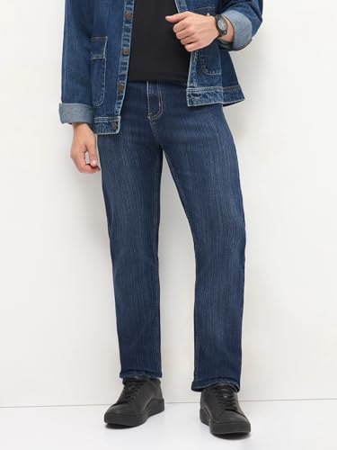 Image of Urbano Fashion Men's Straight Fit Washed Denim Jeans Stretchable
