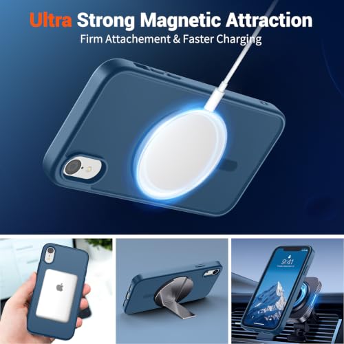 Image of SUPFINE Magnetic for iPhone XR Phone Case Deep Blue | With Screen Protector, Translucent Matte, Compatible with MagSafe, Military Grade Drop Proof, Rugged Shockproof Protective