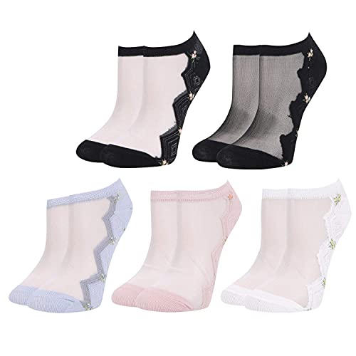 Benefeet Sox Womens Girls Sheer Socks Lace Mesh Ankle Socks Transparent See Through Short Sock Ultra Thin Nylon Summer Sock