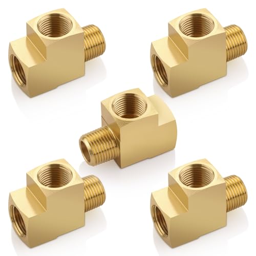 Image of 5pcs 3 /8 inch NPT Female Pipe to 3 /8 inch NPT Male Pipe to 3 /8 inch NPT Female Metals Brass Barstock Street Tee Pipe Hose Fitting