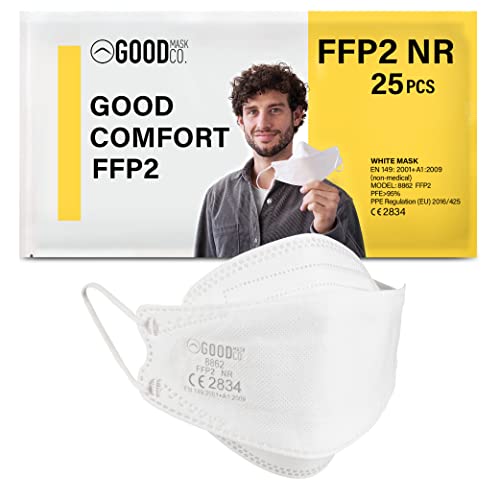 Good Mask Co. Good Comfort Adult FFP2 Face Masks, Disposable and Comfortable Face Masks (White, 25pcs)