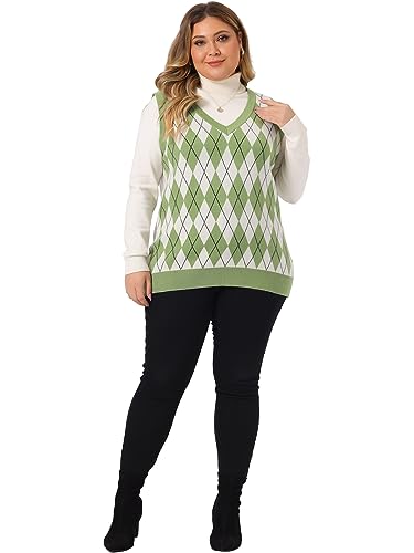 Agnes Orinda Plus Size Sweater Vest for Women Plaid Cable Knit Sleeveless Pullover Crop Top Sweater Vests3