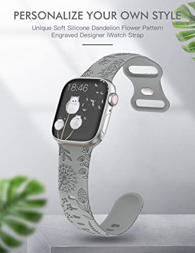 Image of Minyee Floral Engraved Band Compatible with Apple Watch 41mm 40mm 38mm 42mm 44mm 45mm 46mm 49mm Women, Cute Soft Silicone Flower Sport Fancy Strap for iWatch Series 11 10 9 8 7 6 5 4 SE /Ultra 3 2 1