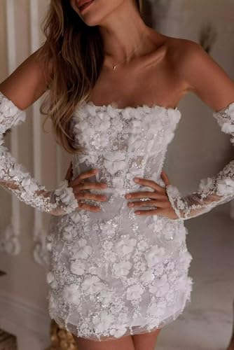 Short Wedding Dresses for Bride Beach Lace Boho Mini Bridal Dress Wedding Gown4