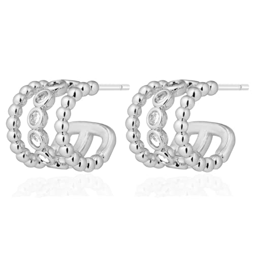 Image of Obidos 14K Gold Plated Illusion Stud Earrings for Women | Triple Huggie Hoop Earrings for One Hole| Trendy Simple Hypoallergenic Fashion Accessories Gold Jewelry Gifts for Womens