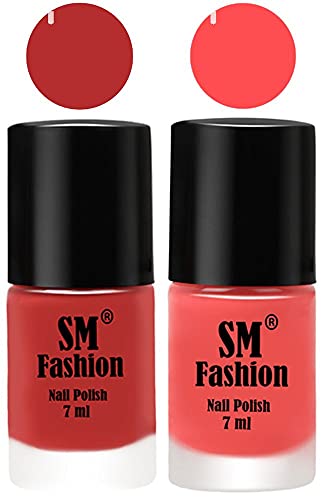 Image of Long Lasting Nail Polish | Nail Paint Combo 7 ml Each) - Set of 2 Coral Pink -Peach Pink