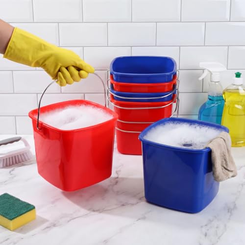 Image of Zhehao 6 Pcs 3 Quart Bucket for Cleaning Small Sanitizer Bucket for Restaurant Square Plastic Pail with Handles for Home, Offices, Commercial Use, Food Service(Red,Dark Blue)