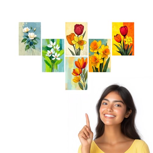 Image of SiddArtify Floral Wall Art Prints Set - Botanical Flower Poster Decor for Living Room Bedroom Office - Set of 2-4x6 Inch - Board (Pack of 6) - Sticker (Pack of 6)