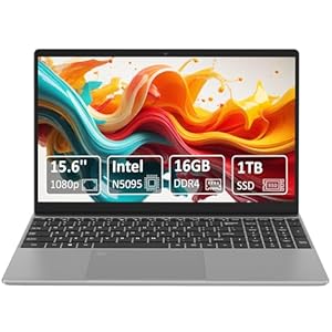 15.6” Laptop Computer,16GB DDR4 1TB SSD,Quad-Core Intel N5095 CPU(Up to 2.9GHz),Student/Business Laptop with 1080P FHD Display,44WH Battery,2.4/5G WiFi,BT 4.2,Webcam,USB 3.0,Backlit Keyboard (Silver)