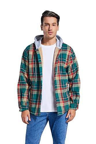 Image of Men's Cotton Plaid Shirt Jacket Fleece Flannel Sherpa Button Down