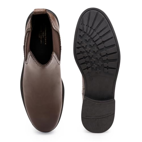 Image of Thomas Crick Men's Genuine Leather Mid-Top Chelsea Boots - Slip-On Ankle Boots with Pull Tab, Ortho Comfort in-Sock & Cleated Grip Outsole for Formal or Casual Wear