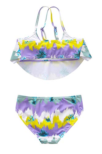 Image of Girls Two Piece Bikini Swimsuits Striped Ruffle Swimwear Falbala Bathing Suit Set