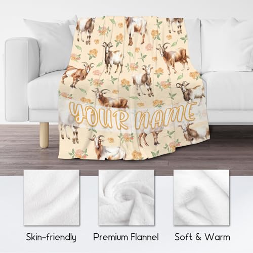 Custom Goat Blanket, Cute Soft Throw Gifts for Adults Women, Cozy Flannel Throw Blankets for Bed Living Room, 60"x80"