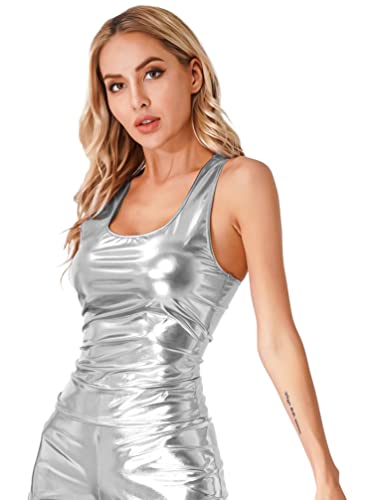iiniim Womens Sleeveless Shiny Metallic Leather Crop Top Wet Look Stretchy Liquid Racerback Vest Tank Top3