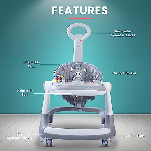 Image of Baybee Magnum 2 in 1 Baby Walker for Kids, Round Kids Push Walker with Parental Handle & Height Adjustable, Foldable Activity Walker for Baby with Musical Toy Bar for 6-18 Months Boys Girls (Grey)