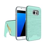 Galaxy S7 Armor Case with Card Holder and Kickstand Shockproof Shell for Samsung S7 Protective Cover(绿色)