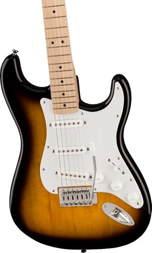 Image of Fender Squier Sonic Stratocaster - 2-Color Sunburst Bundle with Fender Mustang Micro Headphone Amp, Cable, Strap, Picks, and Austin Bazaar Guitar DVD