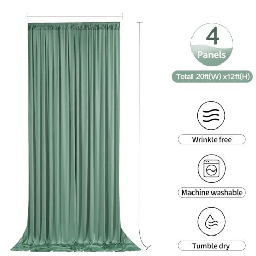 Image of 20ftx15ft Sage Green Backdrop Curtains for Parties, Wrinkle Free Polyester Sage Green Photo Backdrop Drapes 4 Panels 15 ft Long Back Drop Cloth for Wedding Birthday Photography Background Party