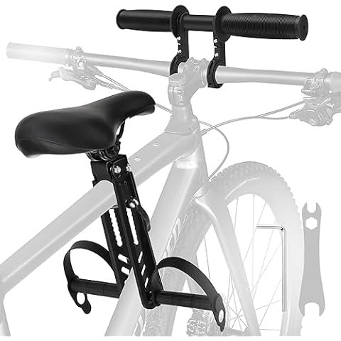 BicycleStore Bike Seat for Kids with Handlebar, Front Mounted Child Bicycle Seats with Foot Pedals Attachment Detachable Parent-Child Kid Cycling Accessories Compatible with Adult Mountain Bike MTB Cover