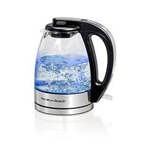 Hamilton Beach Glass Electric Tea Kettle, Water Boiler & Heater, 1 Liter, 1500 Watts for Fast Boiling, BPA Free, Cordless Serving, Auto-Shutoff & Boil-Dry Protection, Soft Blue LED (40930)