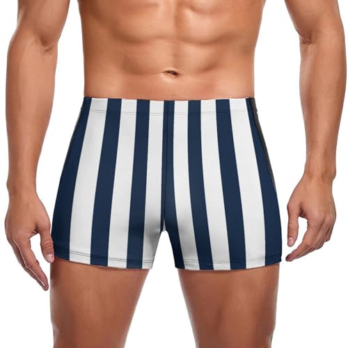 Maillot de bain slip homme à rayures bleues et blanches style boxer de natation confortable