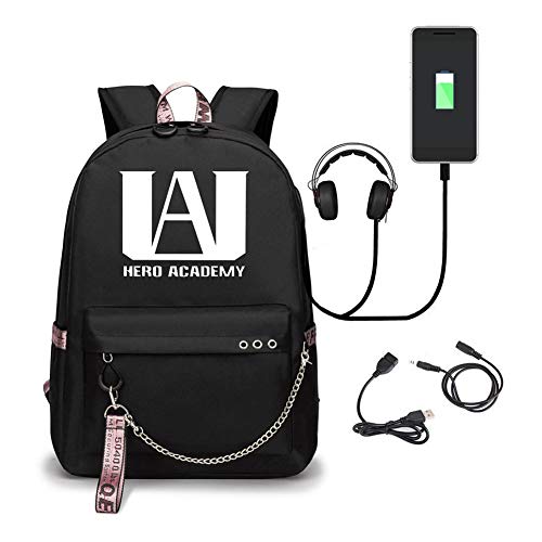 Qwhome My Hero Academia Sacs à Dos Élève Sac à Dos pour Ordinateur Portable USB de Charge Port Ports et Casque,Black 1