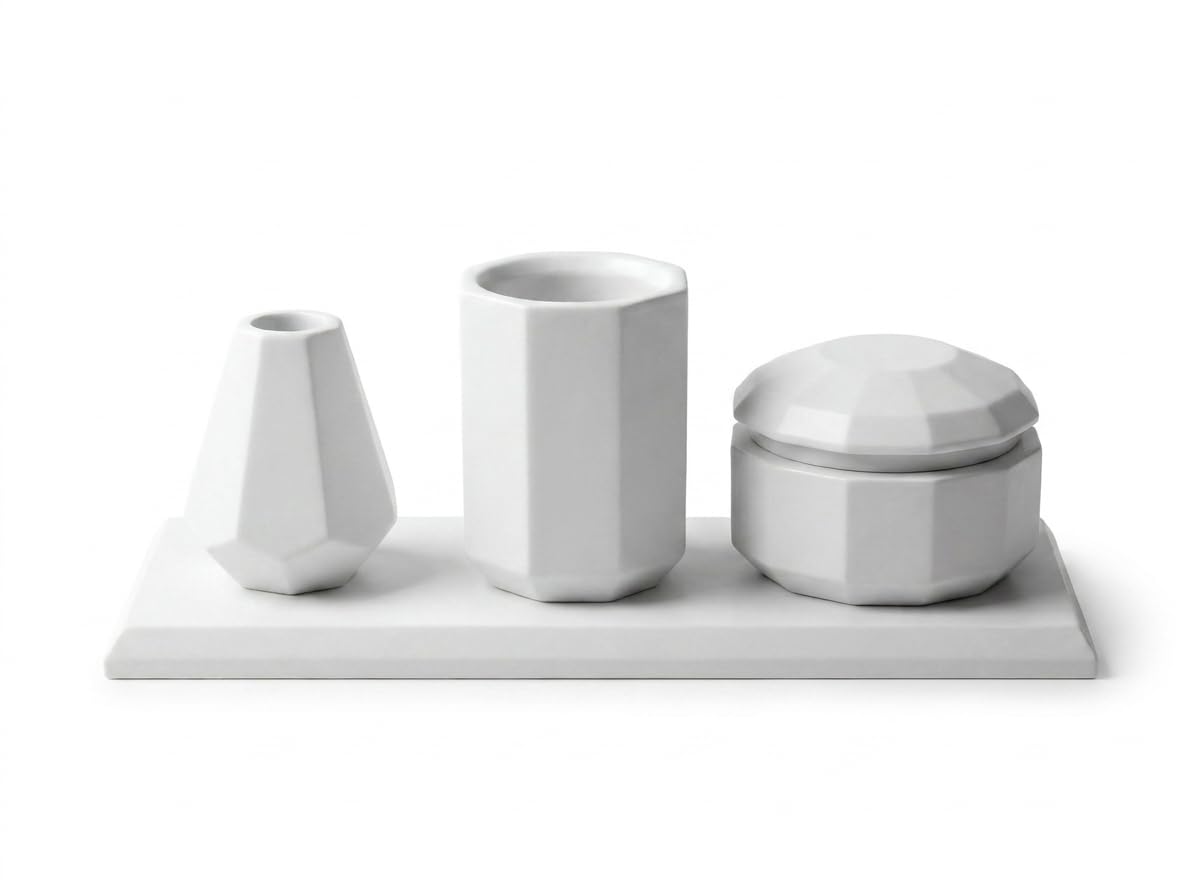 FARAMIR STORE Handcrafted White Stone Bathroom Vanity Accessory Set