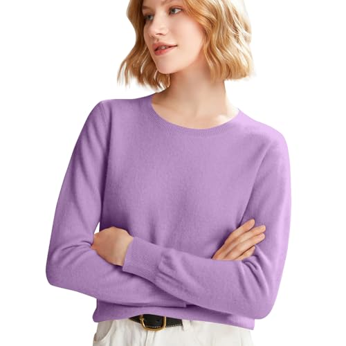 Women's Wool Blend Sweater Crew Neck Lightweight Cashmere Sweaters Casual Long Sleeve Jumper Knitted Pullover Tops