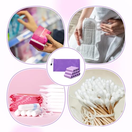 Image of 146Pcs Disposal Sanitary Napkin Bags, Purple Feminine Privacy Protection Sanitary Tampons Menstrual Liners Bag, Personal Disposal Hygiene Period Diapers Bag for Women (144pcs with 2pcs Zipper Bags)