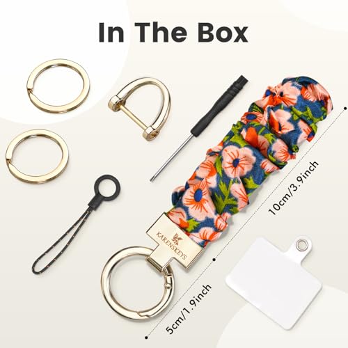 Image of Scrunchie Keychain Wristlet, Key Chain for Car Keys with D Ring, Stretchy Phone Charms with Tether Tab for Women.