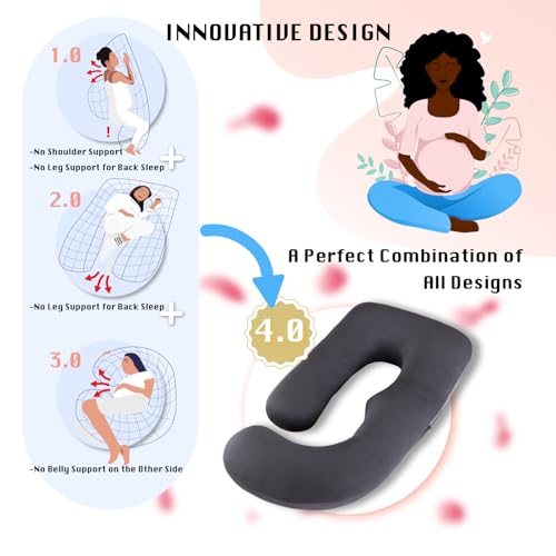 Image of ALLOPERA Pregnancy Pillow, Full Body 57 Inch Maternity Pillow with Removable Washable Cover - Sleep Support for Legs, Back, Neck, Shoulder, HIPS, Belly for Pregnent Women, Black Milk Fiber Cover
