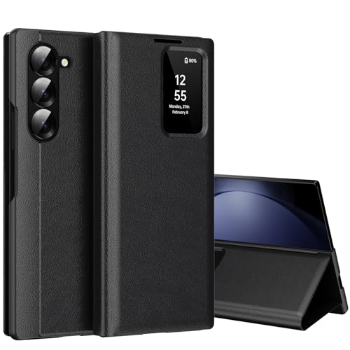 Étui de protection intelligent pour Samsung Z Fold 5 Smart View, portefeuille pour smartphone Samsung Galaxy Z Fold 5 - Clear View - Rabat miroir - Compartiment pour...