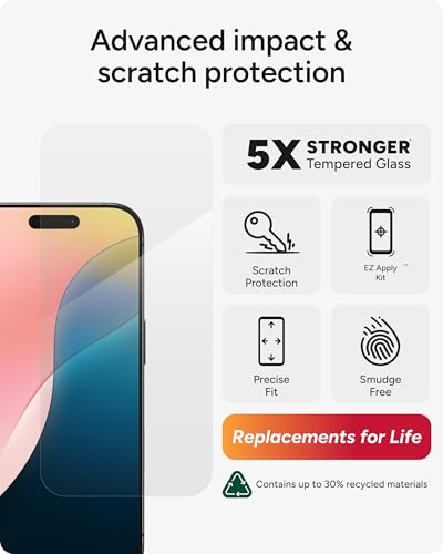 Image of ZAGG Glass Elite Screen Protector for iPhone 16 Pro - 5X Stronger, Reinforced Edges, Ultra-Strong Tempered Glass, Scratch Resistant, Anti-Smudge, Easy Installation, InvisibleShield, Eco-Friendly