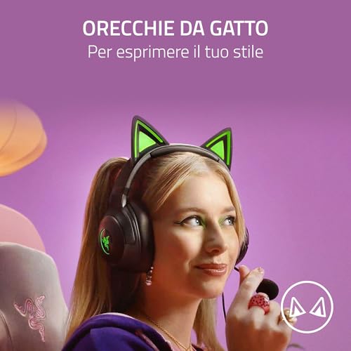 Kraken Kitty V2 - Auriculares RGB por cable con orejas de gatito (Iluminación reactiva al streaming, Micrófono cardioide HyperClear, Diafragmas de 40mm TriForce, Sonido envolvente) Negro - Cuffia gaming - Immagine 2