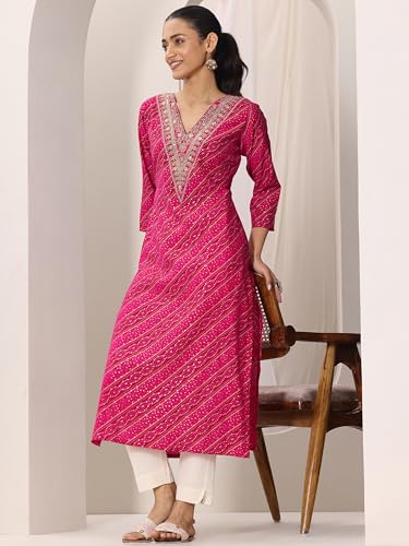 Image of Libas Printed Silk Blend Straight Kurta