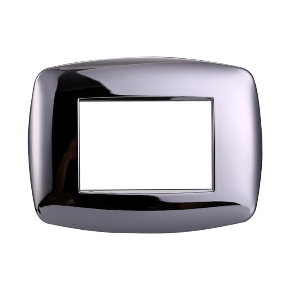 1 placa Slim, 3 módulos/plazas, compatible con BTicino Living, cromada, forma redondeada, serie Space, plástico de alta calidad, 100% compatible con los soportes y módulos originales