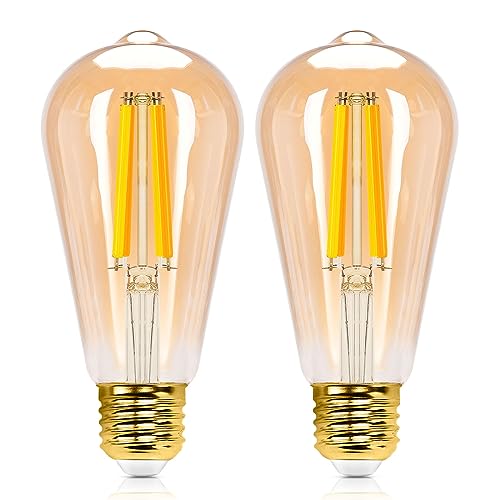 Aigostar Lampadine Alexa E27 WiFi Edison Lampadina Vintage 6W 806ML Lampadine Smart Retrò Dimmerabile 2700K-6500K, Controllo Remoto tramite APP, Compatibile Con Alexa, Google Home, Oro 2 pezzi