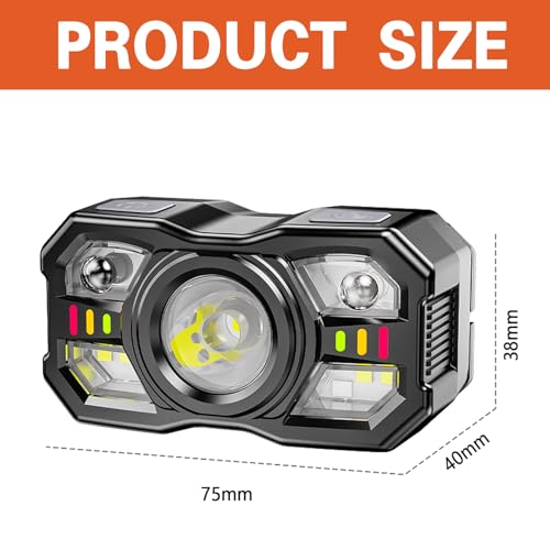 ALFFREUDE Stirnlampe Led Wiederaufladbar 2 Stück 2000 Lumens Superhell Kopflampe mit 5 Modi Headlamp Wasserdichte Sensor Stirnlampe Stirnlampe Joggen Camping Radfahren Angeln – Bild 4