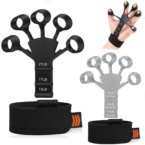 Grip Strength Trainer Finger Strengthener-Hand Strengthener 6 Resistant Level Exerciser-Adjustable Hand for Therapy, Relieve Pain Arthritis(Black+Grey, 2PCS) shouzhi-01