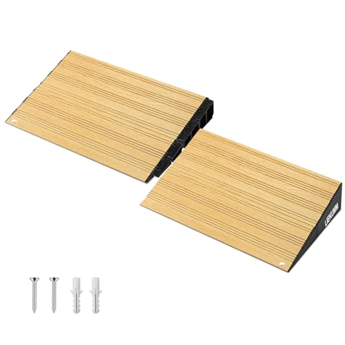 LIEKUMM 5 cm Rise Aluminium Threshold Ramp, 2000 kg Capacity Detachable Wheelchair Ramp for Home, Mobility Scooters, Steps, Kerbs, Electric Wheelchairs, Pushchairs, Trolleys, Light Wood Grain
