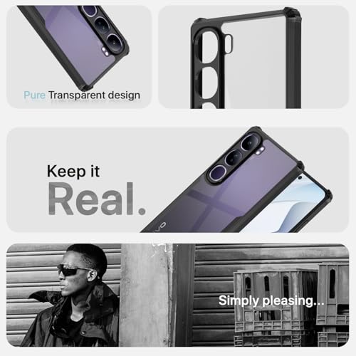 Image of Pikkme Crystal Clear Transparent Back Cover | Ultra Hyrbid | Full Camera Protection | Raised Edge | Bumper Case for Vivo V40 Lite 5G (Black)