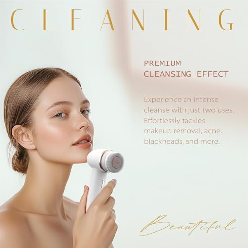 Electric Facial Cleansing Brush with Silicone and Bristle Brushheads,Rechargeable,Face Cleansing Brush, Face Scrubber Against Exfoliator,Face Wash Machine Brush, Relief for Face Skin Issues - Image 3